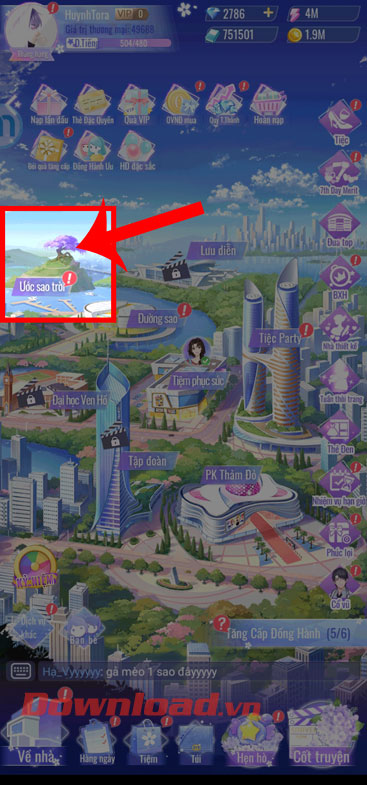 Chạm vào mục Ước sao trời