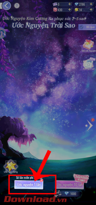 Chạm vào nút Ước nguyện 1 lần