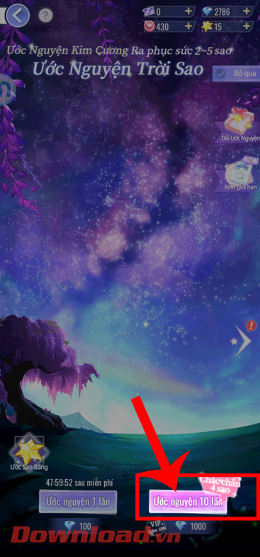 Nhấn vào nút Ước nguyện 10 lần