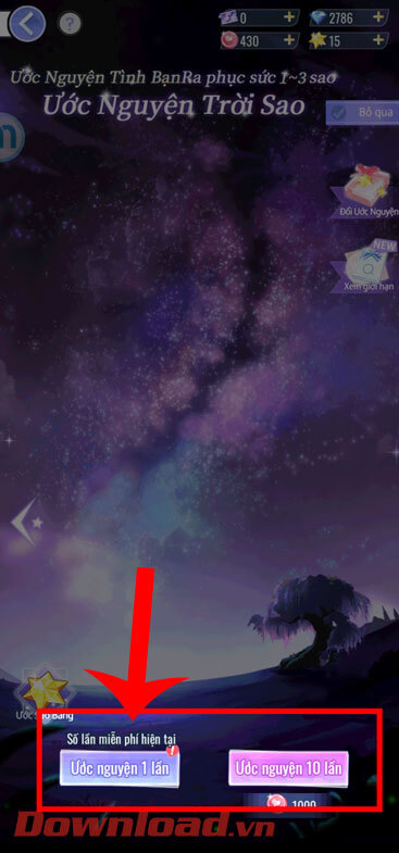 Ấn vào nút Ước nguyện 1 lần hoặc Ước nguyện 10 lần