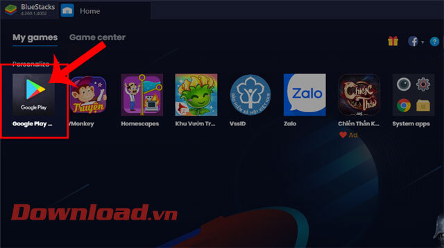 <p><strong>Bước 1:</strong> Đầu tiên, chúng ta sẽ <strong>mở phần mềm giả lập BlueStacks</strong> trên