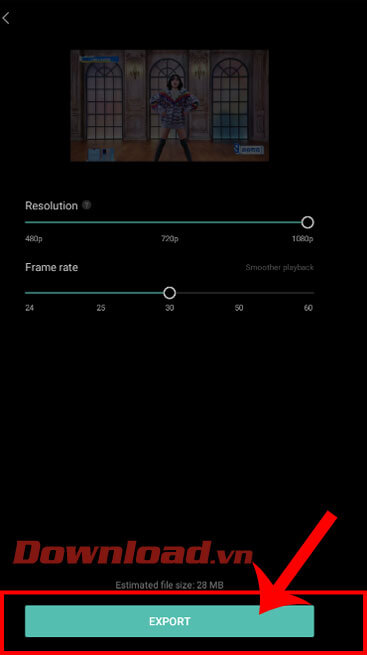 <p><strong>Bước 10:</strong> <strong>Điều chỉnh độ phân giải</strong> của video, rồi nhấp chuột vào