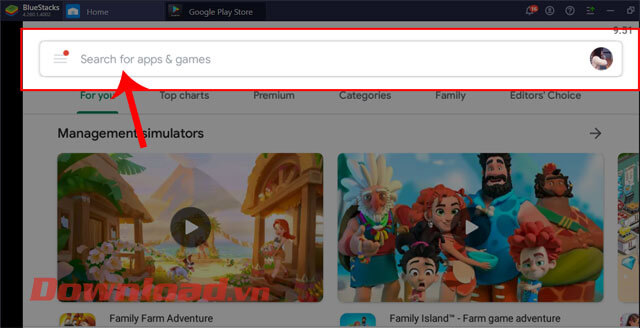 <p><strong>Bước 2:</strong> Trong trang chủ của Google Play, click chuột vào <strong>ô tìm kiếm</strong>