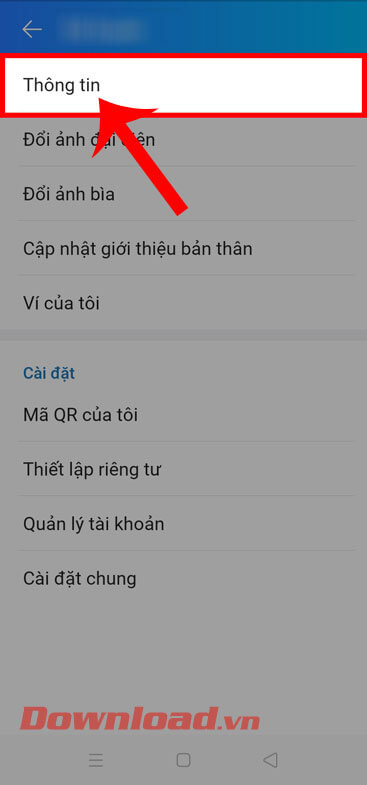 Chạm vào mục Thông tin 