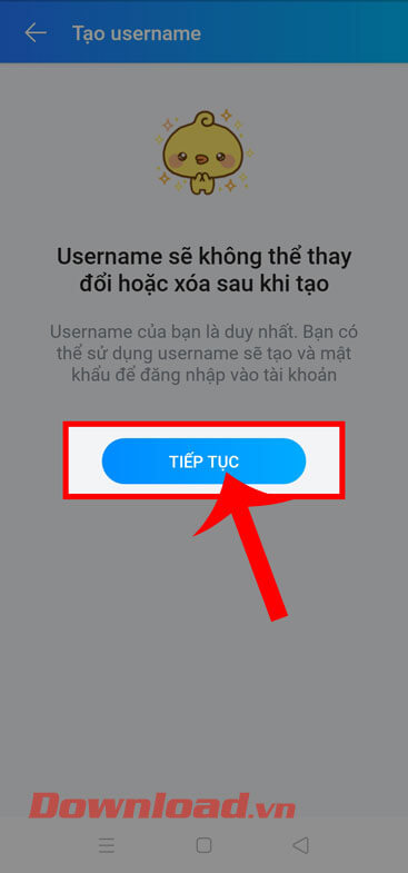 Nhấn vào nút Tiếp tục