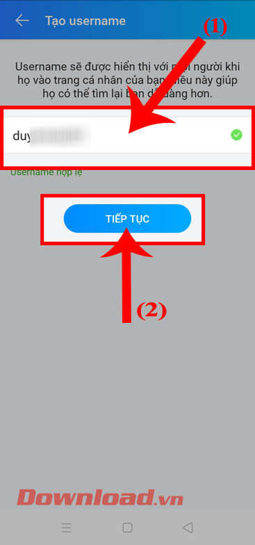 Nhập Username mình muốn tạo