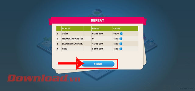 <p><strong>Bước 8:</strong> Sau khi kết thúc ván game, trên màn hình sẽ xuất hiện <strong>bảng xếp hạng</strong>