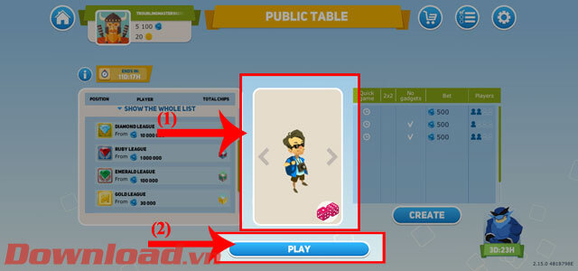 <p><strong>Bước 3: Chọn nhân vật</strong> đại diện, sau đó nhấn vào nút <strong>Play.</strong></p>