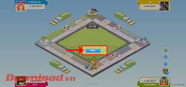 <p><strong>Bước 5:</strong> Sau khi vào ván cờ, ấn vào nút <strong>Roll</strong> để gieo xúc xắc và