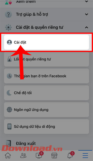 <p><strong>Bước 3:</strong> Lúc này, các bạn hãy chạm vào mục <strong>Cài đặt.</strong></p>
