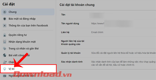 <p><strong>Bước 4:</strong> Tại khung <em>Cài đặt</em> ở phía bên trái màn hình, hãy ấn vào mục V<strong>ị