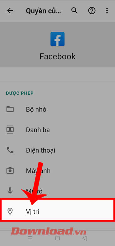<p><strong>Bước 7:</strong> Trong mục<em> Quyền của ứng dụng</em>, ấn vào mục <strong>Vị trí.</strong></p>