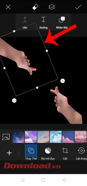 Xoay và điều chỉnh kích thước, vị trí của bàn tay sao chép