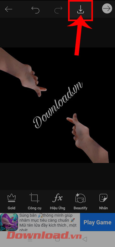 Chạm vào biểu tượng mũi tên đi xuống 