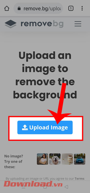 Nhấn vào nút Upload Image