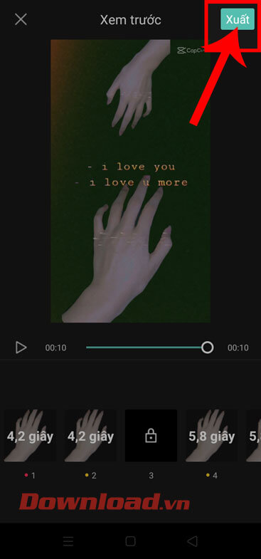 Chạm vào nút Xuất