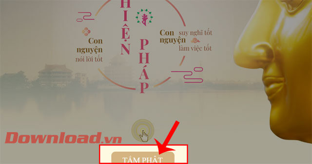 <p><strong>Bước 2:</strong> Tại trang chủ của website, click chuột vào nút <strong>Tắm Phật</strong>