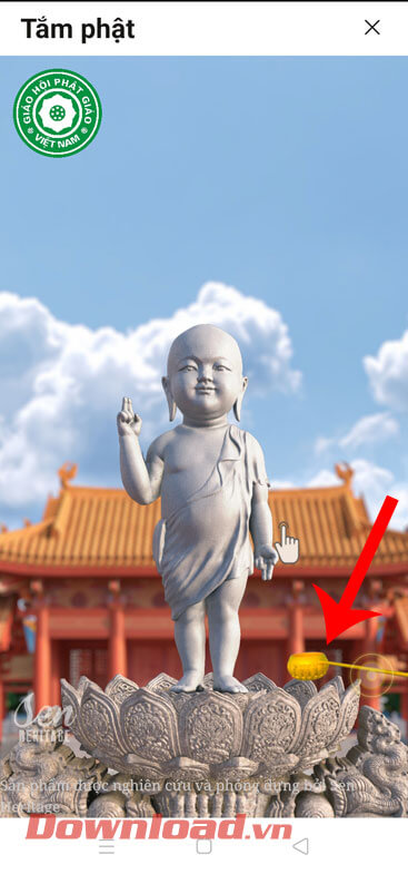 <p><strong>Bước 4:</strong> Lúc này trên màn hình sẽ xuất hiện một bức tượng Phật, <strong>chạm vào