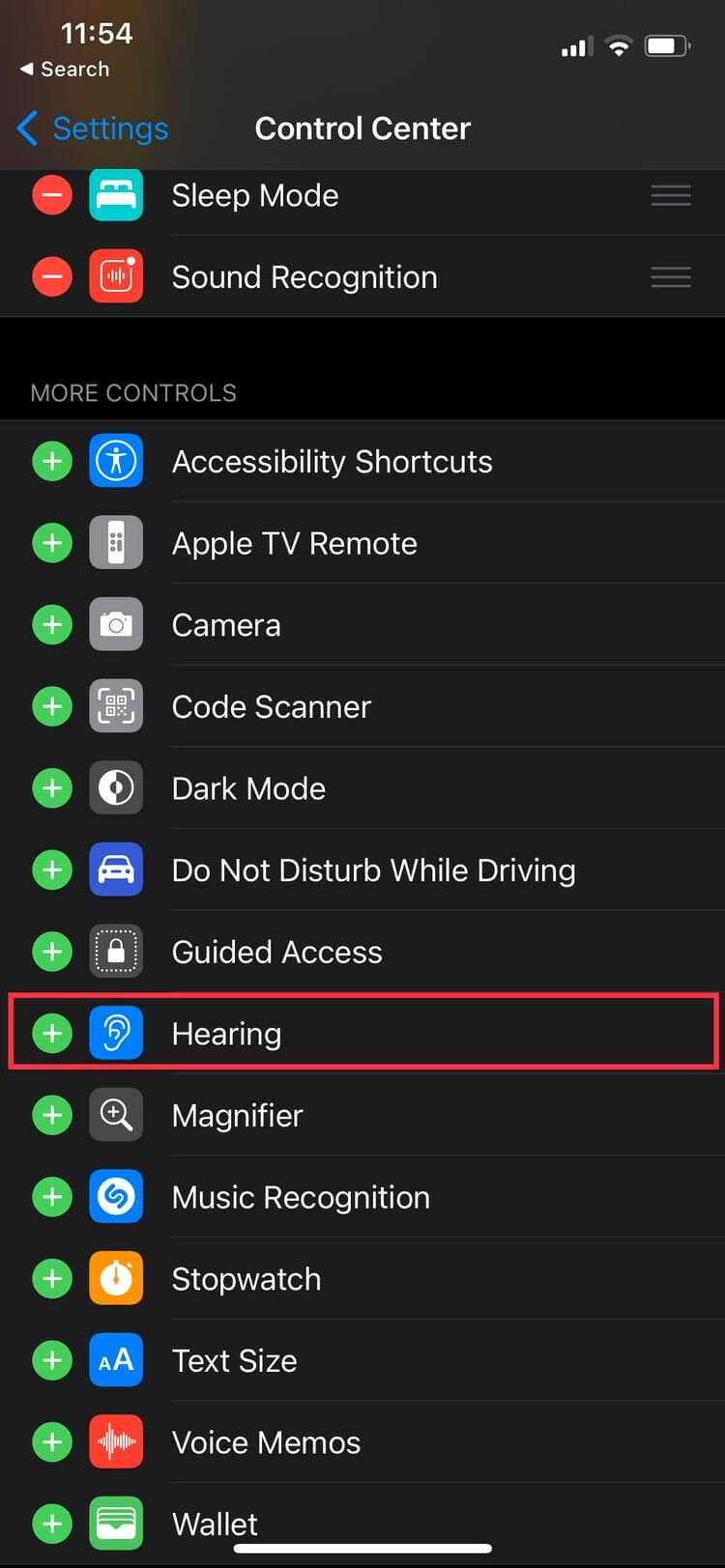 Các tùy chọn Control Center