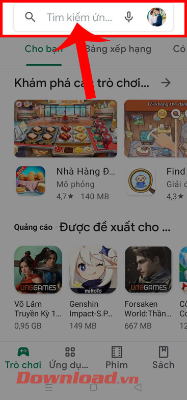 <p><strong>Bước 2:</strong> Trong trang chủ của Cửa hàng ứng dụng, ấn vào <strong>ô tìm kiếm</strong>