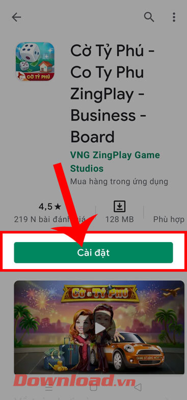 <p><strong>Bước 4:</strong> Tại phần download của trò chơi, hãy nhấn vào nút<strong> Cài đặt.</strong></p>