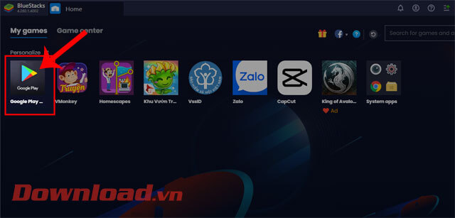 <p><strong>Bước 2:</strong> Trong màn hình chính của phần mềm giả lập này, hãy click chuột vào <strong>biểu