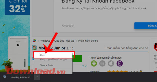 <p><strong>Bước 5:</strong> Đợi một lúc quá trình download phần mềm được hoàn tất, sau đó click chuột