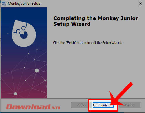 <p><strong>Bước 9:</strong> Sau đó, nhấn vào nút <strong>Finish</strong> để mở phần mềm Monkey Junior,