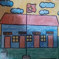 Mẫu tranh vẽ Em vẽ trường học hạnh phúc