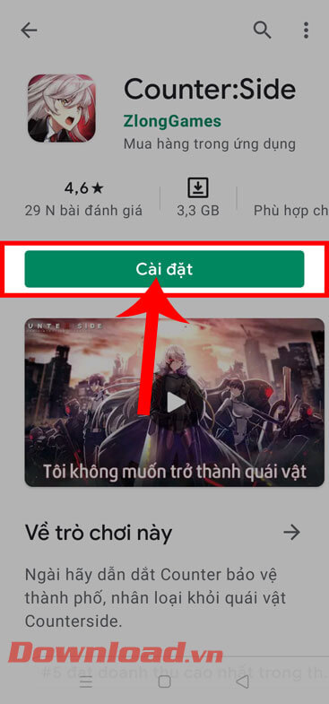 <p><strong>Bước 4:</strong> Tiếp theo, hãy nhấn vào nút <strong>Cài đặt</strong>, ở phần tải game trên