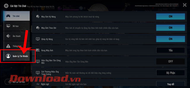 Ấn vào mục Quản lý tài khoản