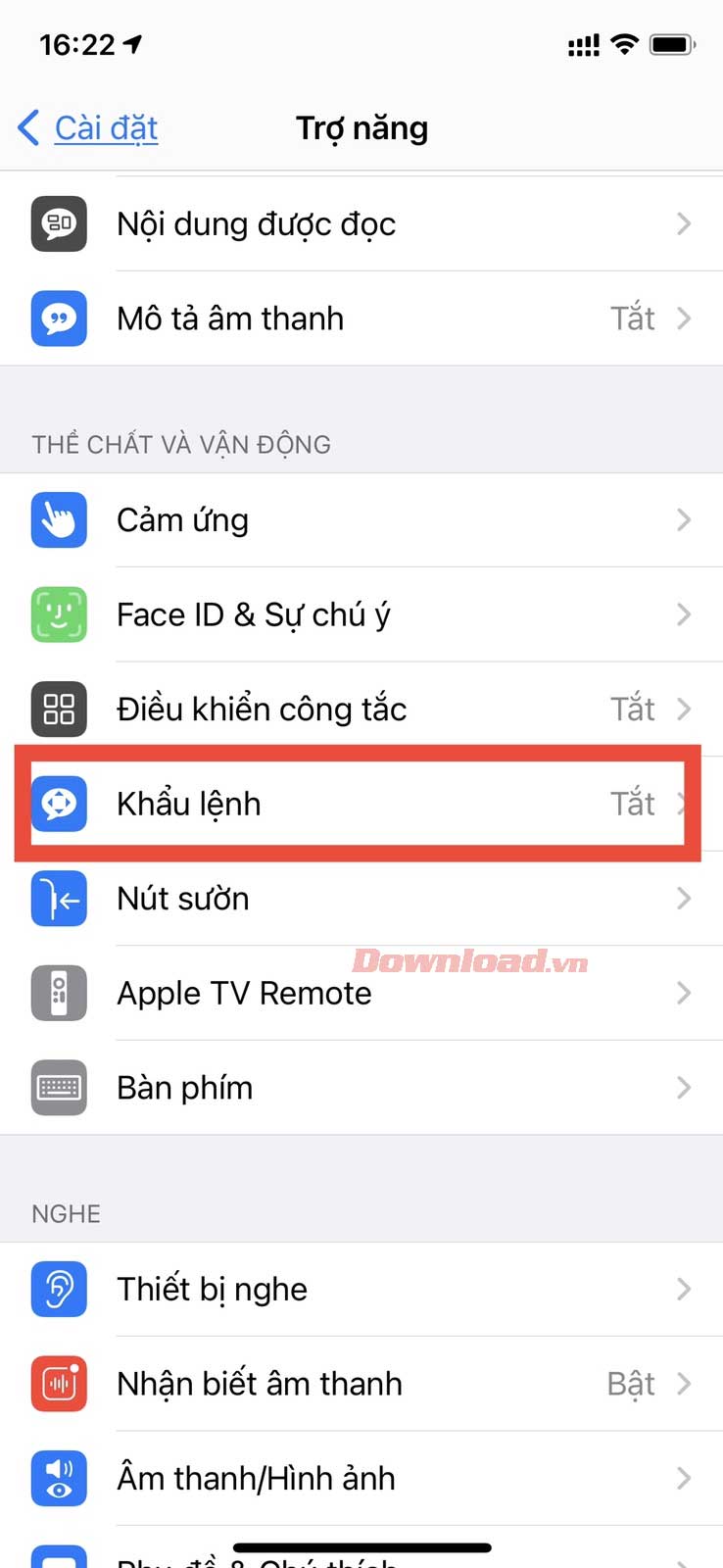 <p>3. Tiếp theo, cuộn xuống dưới và chọn <strong>Khẩu lệnh</strong>.</p>