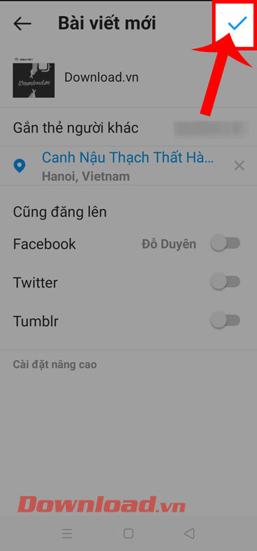 Ấn vào biểu tượng dấu tick