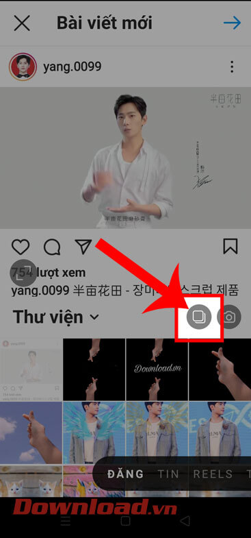 Ấn vào biểu tượng ô vuông
