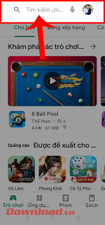 <p><strong>Bước 1:</strong> Trước tiên, chúng ta <strong>mở kho ứng dụng <a href="https://download.com.vn/google-play-apk-59541">Google