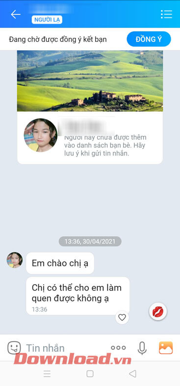 <p><strong>Bước 4:</strong> Trong cuộc trò chuyện của người lạ khi này, mình b<strong>ắt đầu trả lời