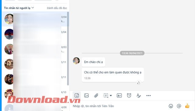 <p><strong>Bước 5:</strong> Ở cuộc hội thoại với người lạ bây giờ, bạn có thể n<strong>hắn tin trò chuyện