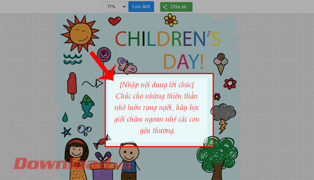 Nhấp chuột vào ô Nhập nội dung lời chúc