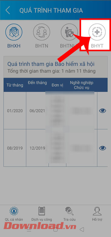 Ấn vào mục BHYT
