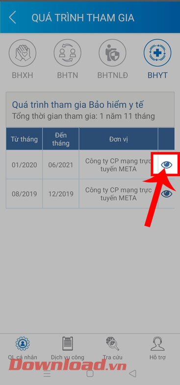 Nhấn vào biểu tượng con mắt