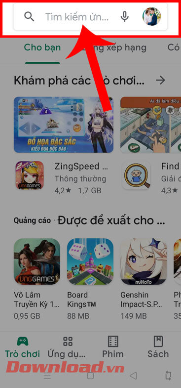 <p><strong>Bước 2:</strong> Ở trang chủ của kho ứng dụng khi này, nhấn vào <strong>ô tìm kiếm</strong>