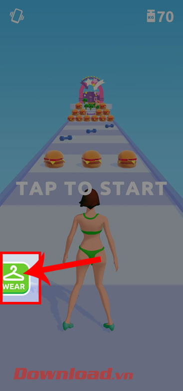 <p><strong>Bước 1:</strong> Tại giao diện chính của game, hãy ấn vào nút <strong>Wear</strong> ở phía