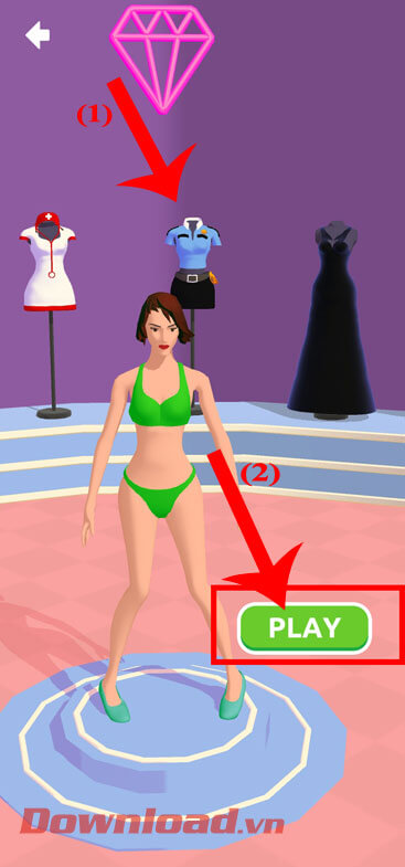 <p><strong>Bước 2: Chọn bộ trang phục</strong> mà mình muốn mặc cho nhân vật của mình trong gian phòng
