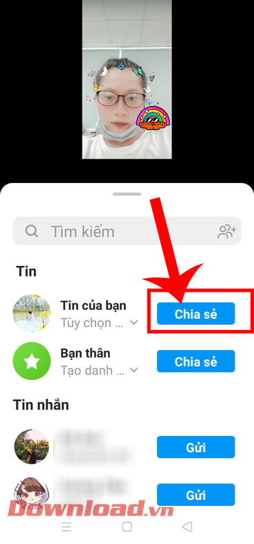 Ấn vào nút Chia sẻ