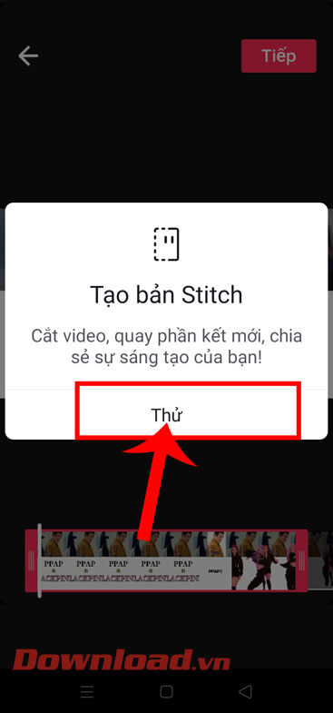 Chạm vào nút Thử