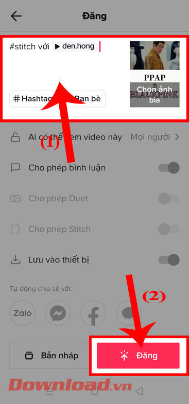 Viết caption cho video và ấn nút Đăng 