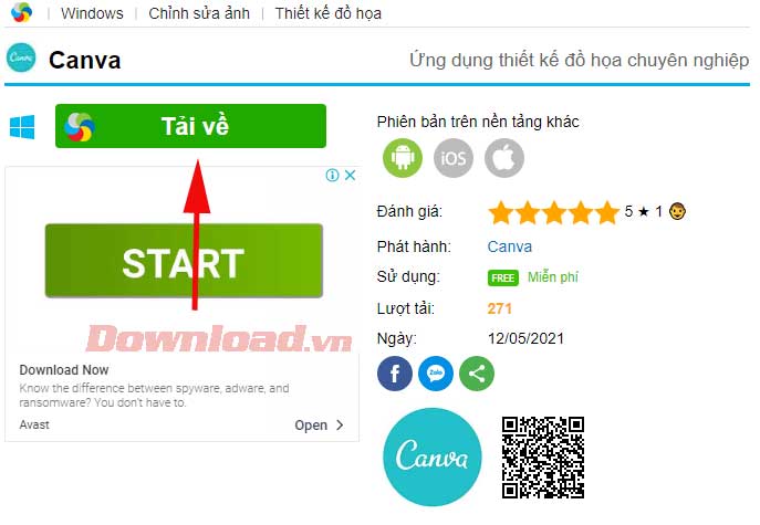 <p>1. Click <strong>Tải về</strong> để download Canva.</p>