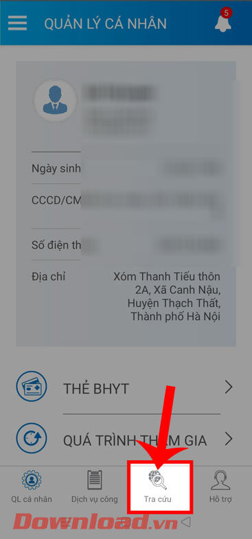 <p><strong>Bước 2:</strong> Ở giao diện chính của ứng dụng, ấn vào mục <strong>Tra cứu</strong> ở phía