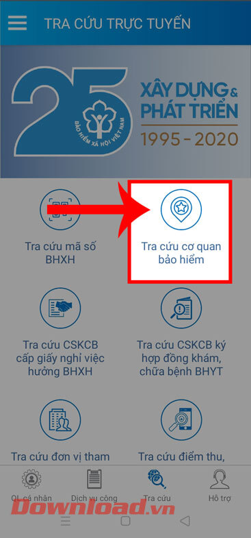 <p><strong>Bước 3:</strong> Trong mục <em>Tra cứu trực tuyến</em> của ứng dụng, chạm vào mục <strong>Tra