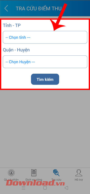<p><strong>Bước 2: Chọn tỉnh/thành phố, quận/huyện</strong> nơi mà mình đang ở hiện tại, rồi nhấn vào